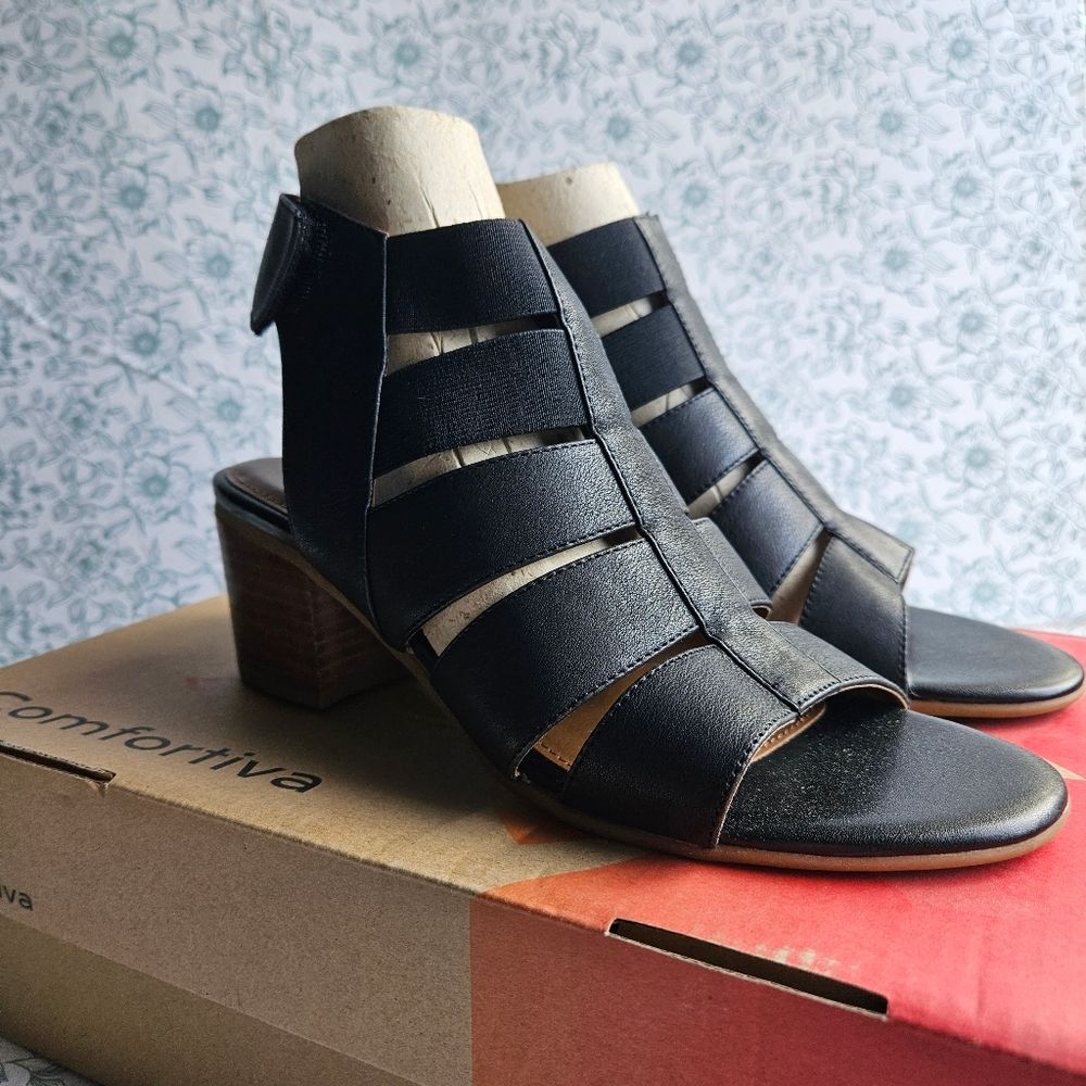 NIB Comfortiva Alexis Leather Block Heel Sandal | 9